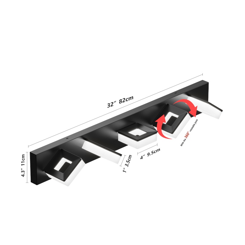 Home Bathroom Vanity - Adjustable 5-Head LED Mirror Lamp, Black
