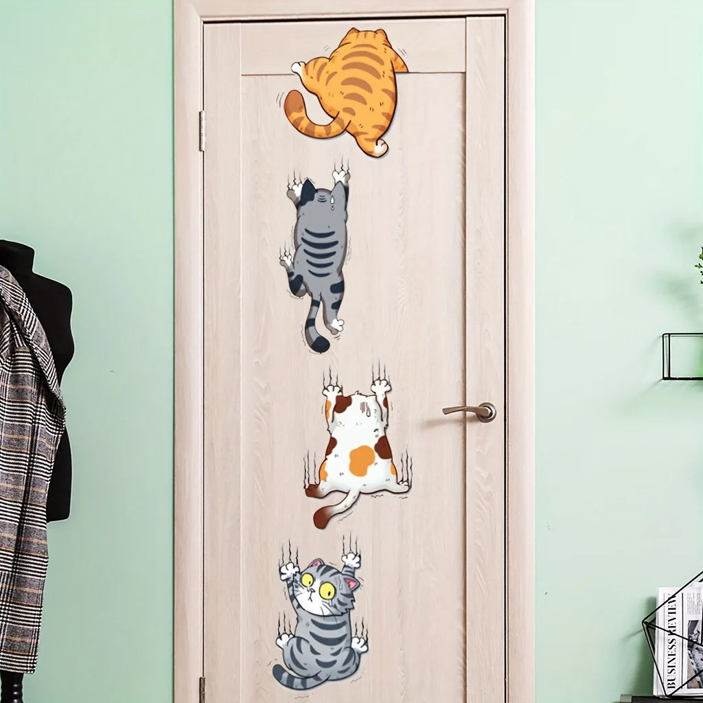 Home Bathroom Wallpaper - Cartoon Climbing Cat Lucky Cat Wall