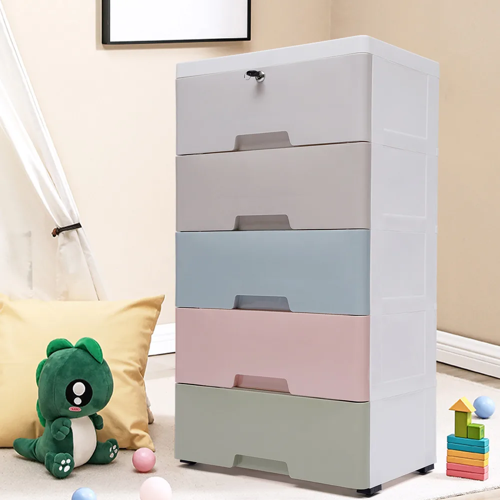 Home Goods Bathroom Cabinets - 5-Drawer Plastic Storage Cabinet, Dust Proof