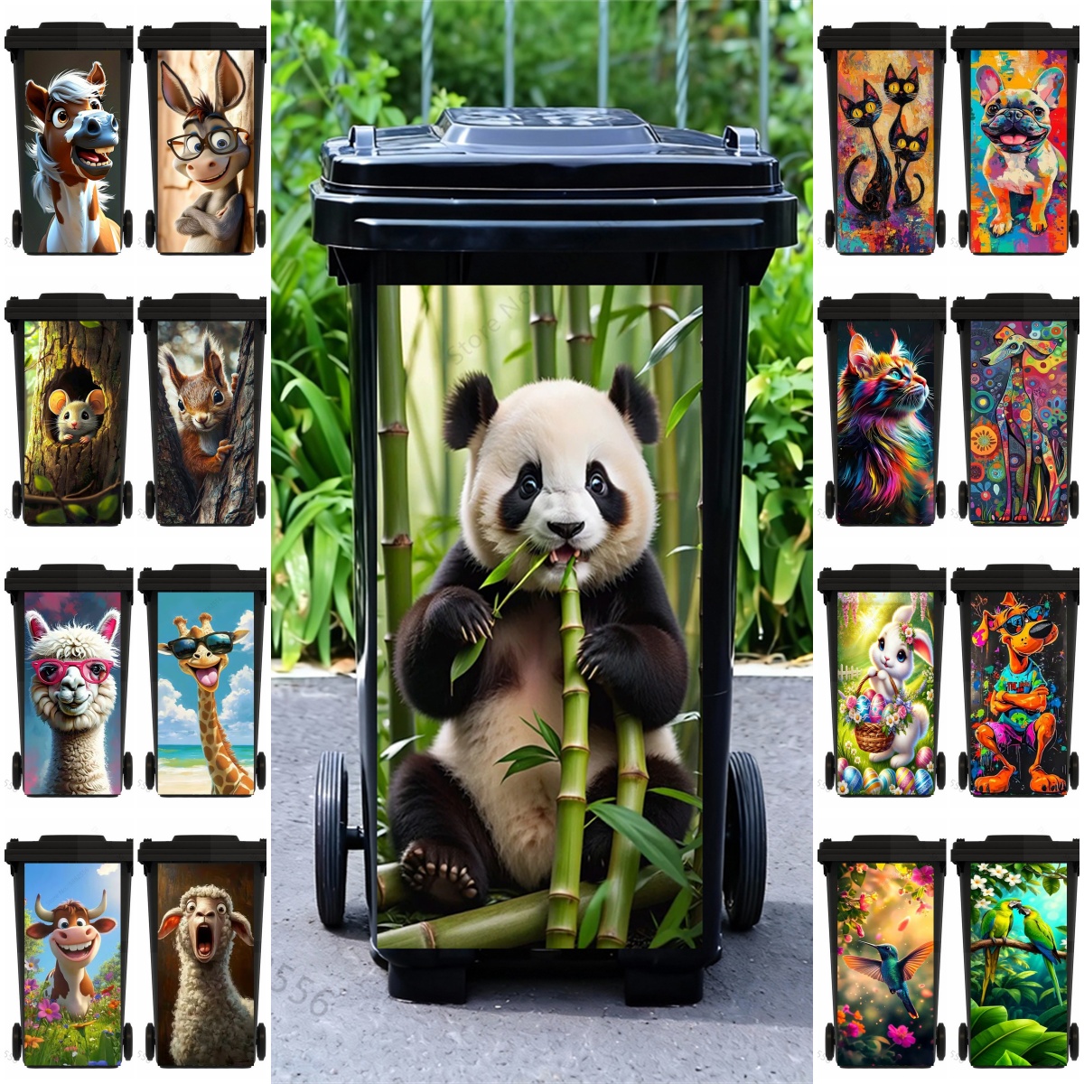 Home Bathroom Trash Can - Adorable Cartoon Panda Rubbish Bin Stickers