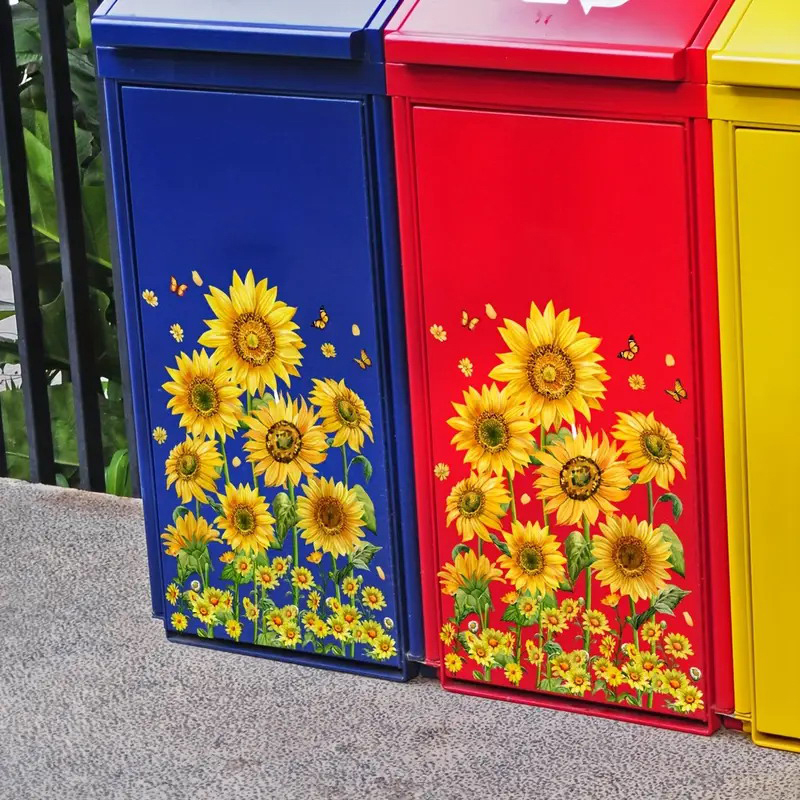 Home Bathroom Trash Can - Sunflower Trash Can Stickers Floral Wheel