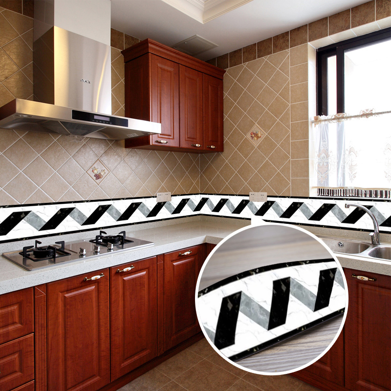 Home Bathroom Wallpaper - Black White Stripe Baseboard Waist Line