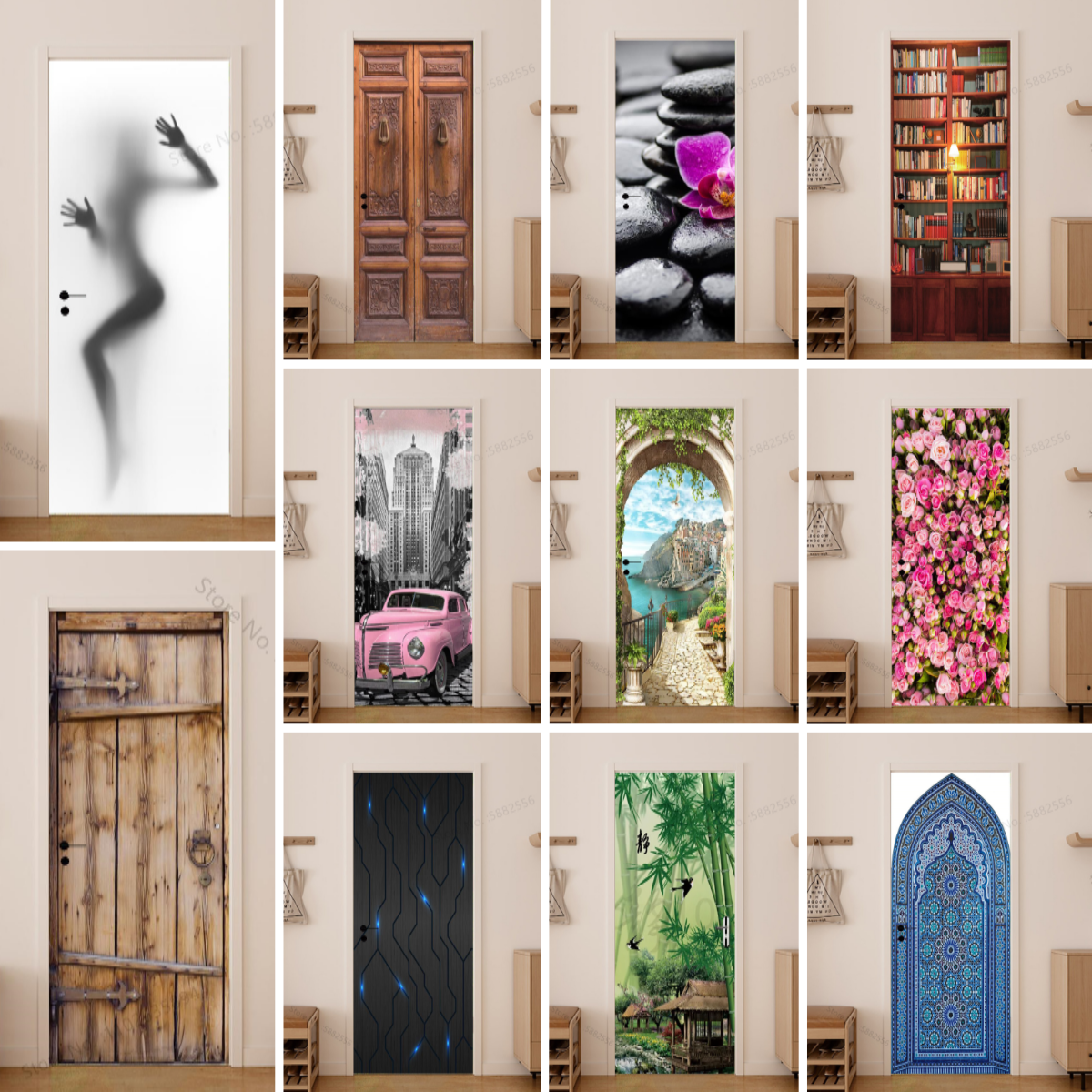 Girl Shadow Wooden Doors Vinyl - Home Bathroom Wallpaper recensie en prijs