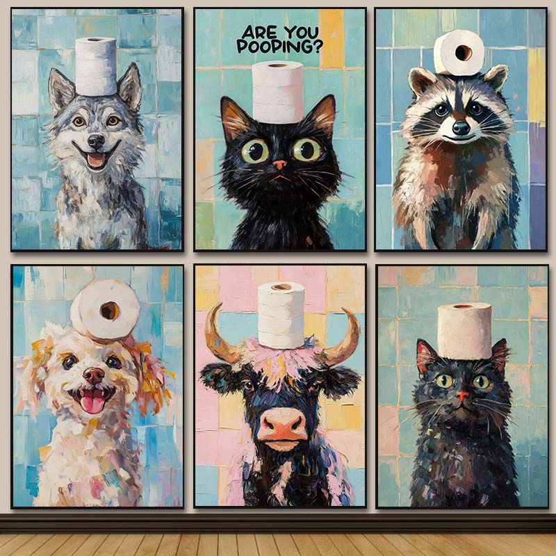 Cute Animal Oil Painting on Di - Home Bathroom Wallpaper recensie en prijs