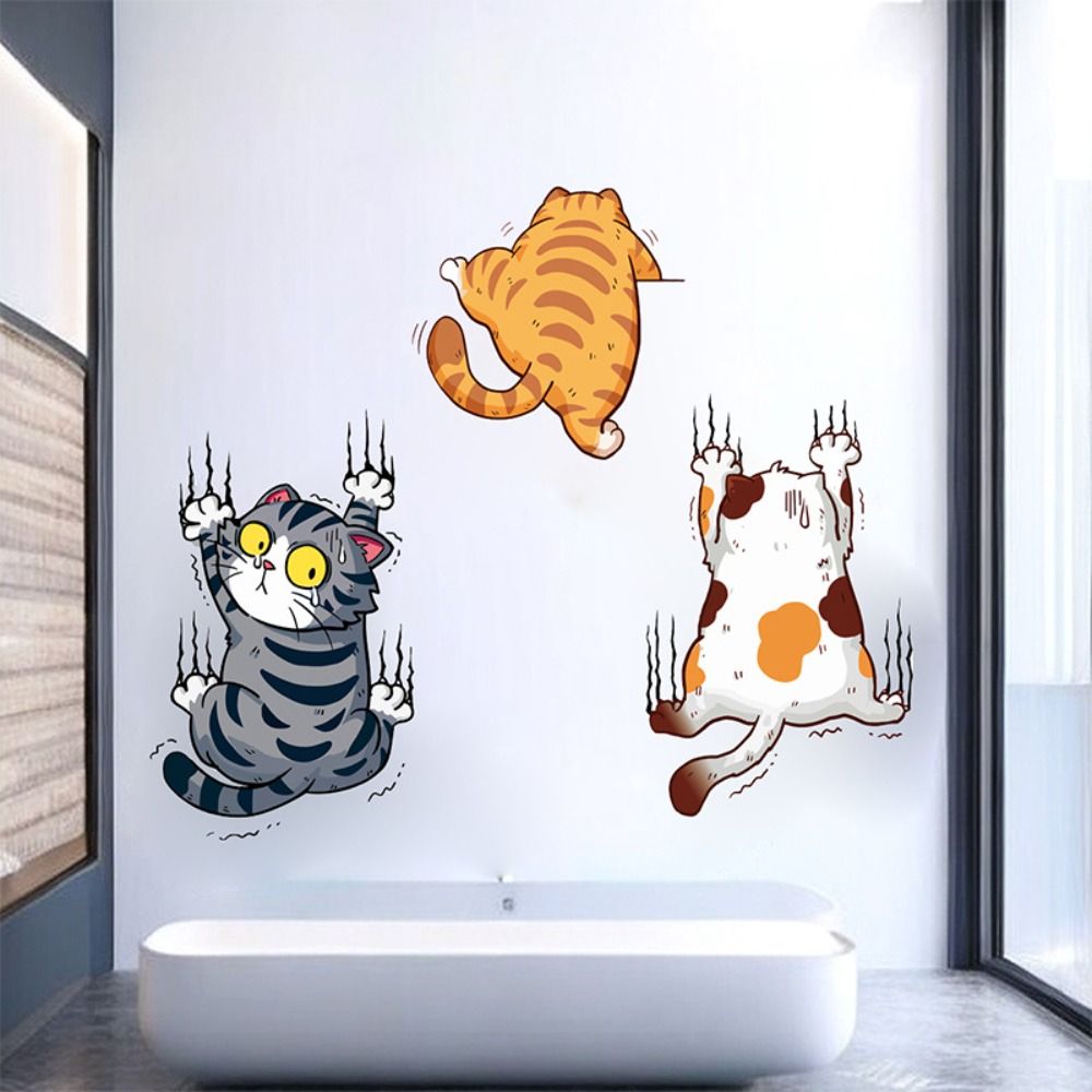 3 PCS/SET Cute Cat Wall Sticke - Home Bathroom Wallpaper recensie en prijs