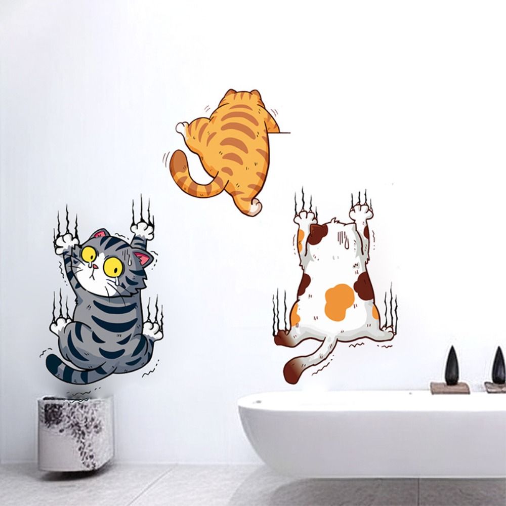 3 PCS/SET Cute Cat Wall Sticke - Home Bathroom Wallpaper recensie en prijs