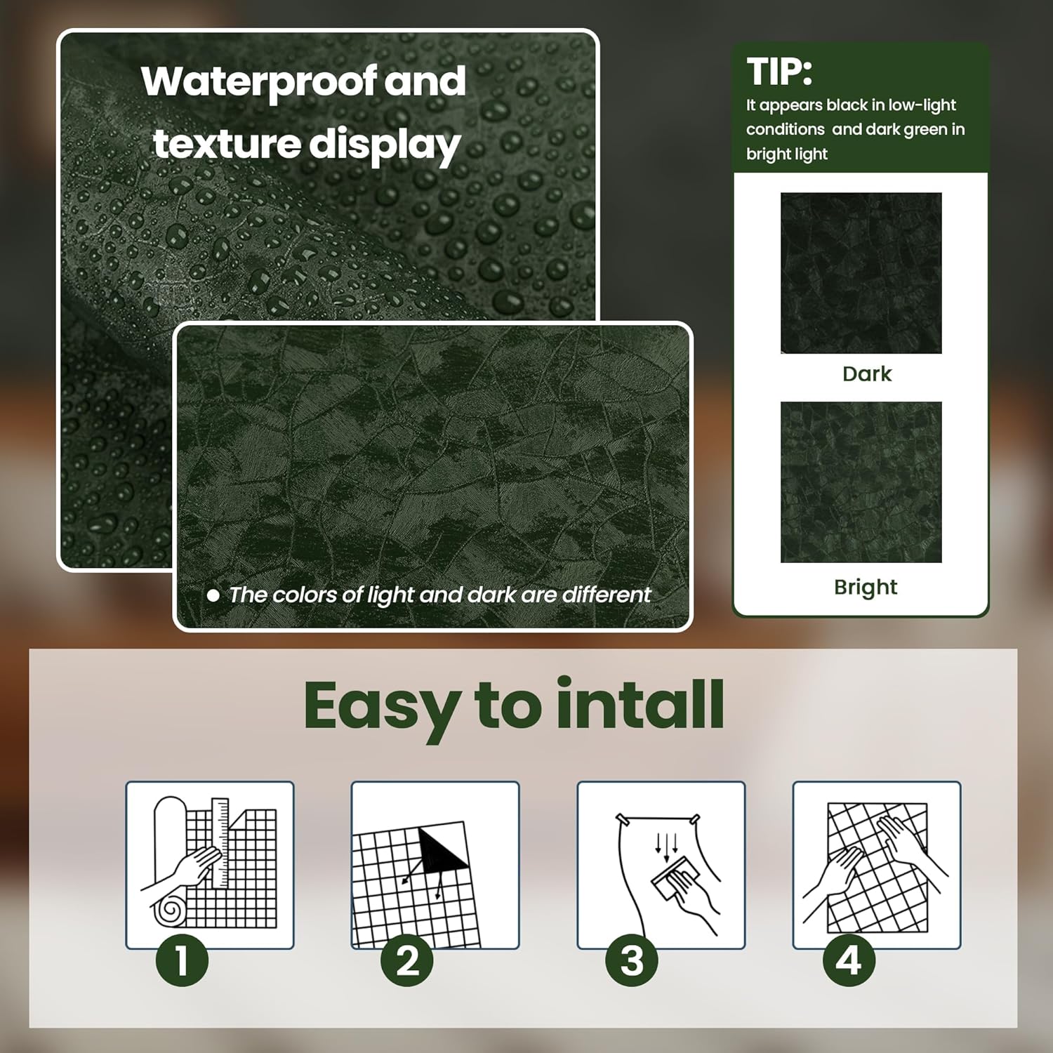 Dark Green Peel and Stick Wall - Home Bathroom Wallpaper recensie en prijs
