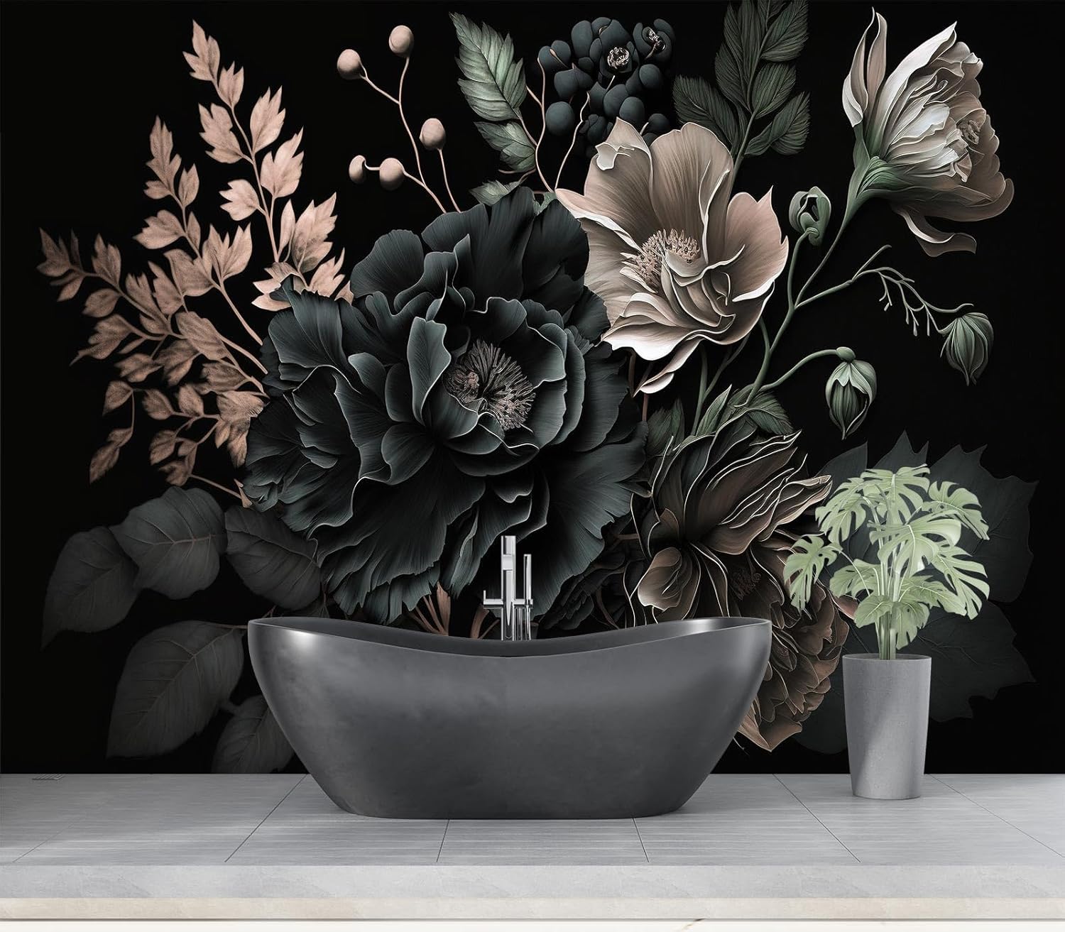Dramatic Dark Floral Botanical - Home Bathroom Wallpaper recensie en prijs